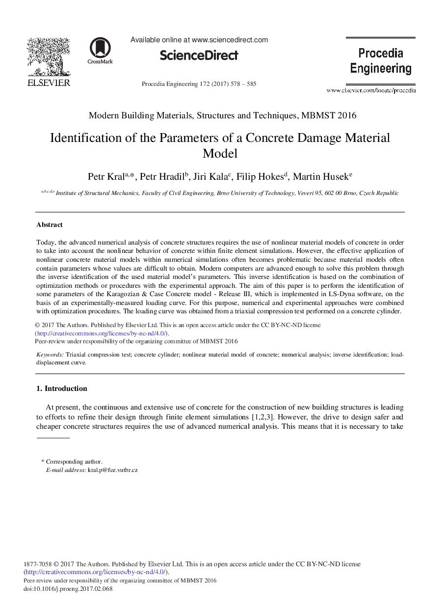 Identification of the Parameters of a Concrete Damage Material Model