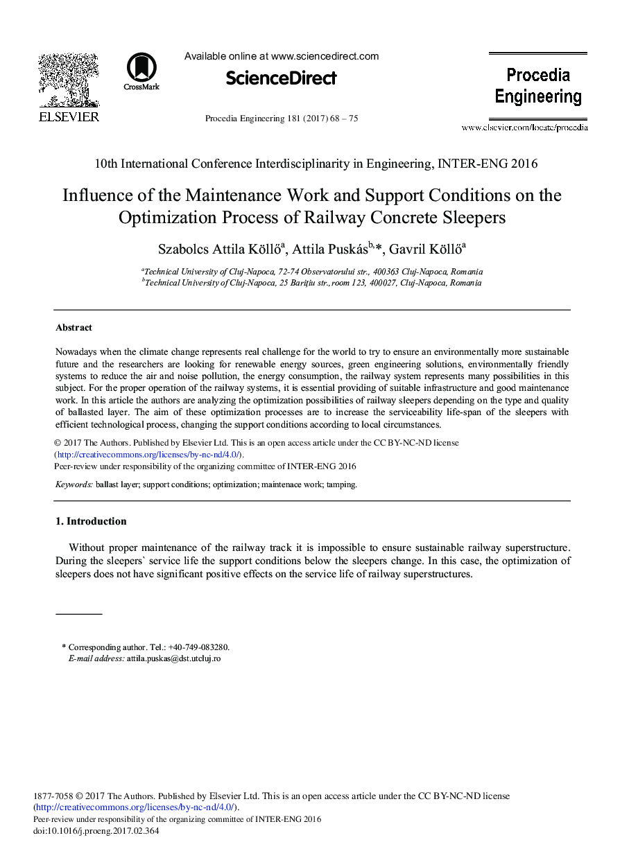 Influence of the Maintenance Work and Support Conditions on the Optimization Process of Railway Concrete Sleepers