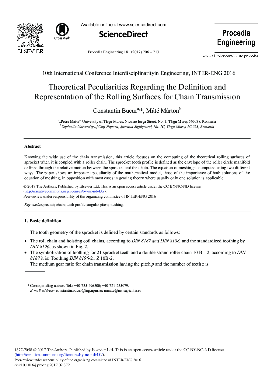 Theoretical Peculiarities Regarding the Definition and Representation of the Rolling Surfaces for Chain Transmission