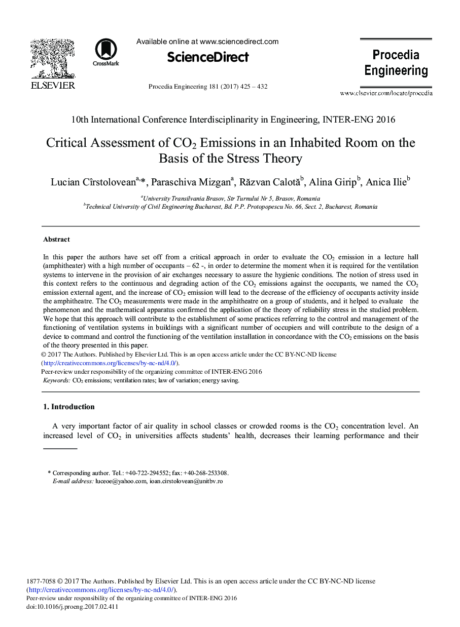 Critical Assessment of CO2 Emissions in an Inhabited Room on the Basis of the Stress Theory