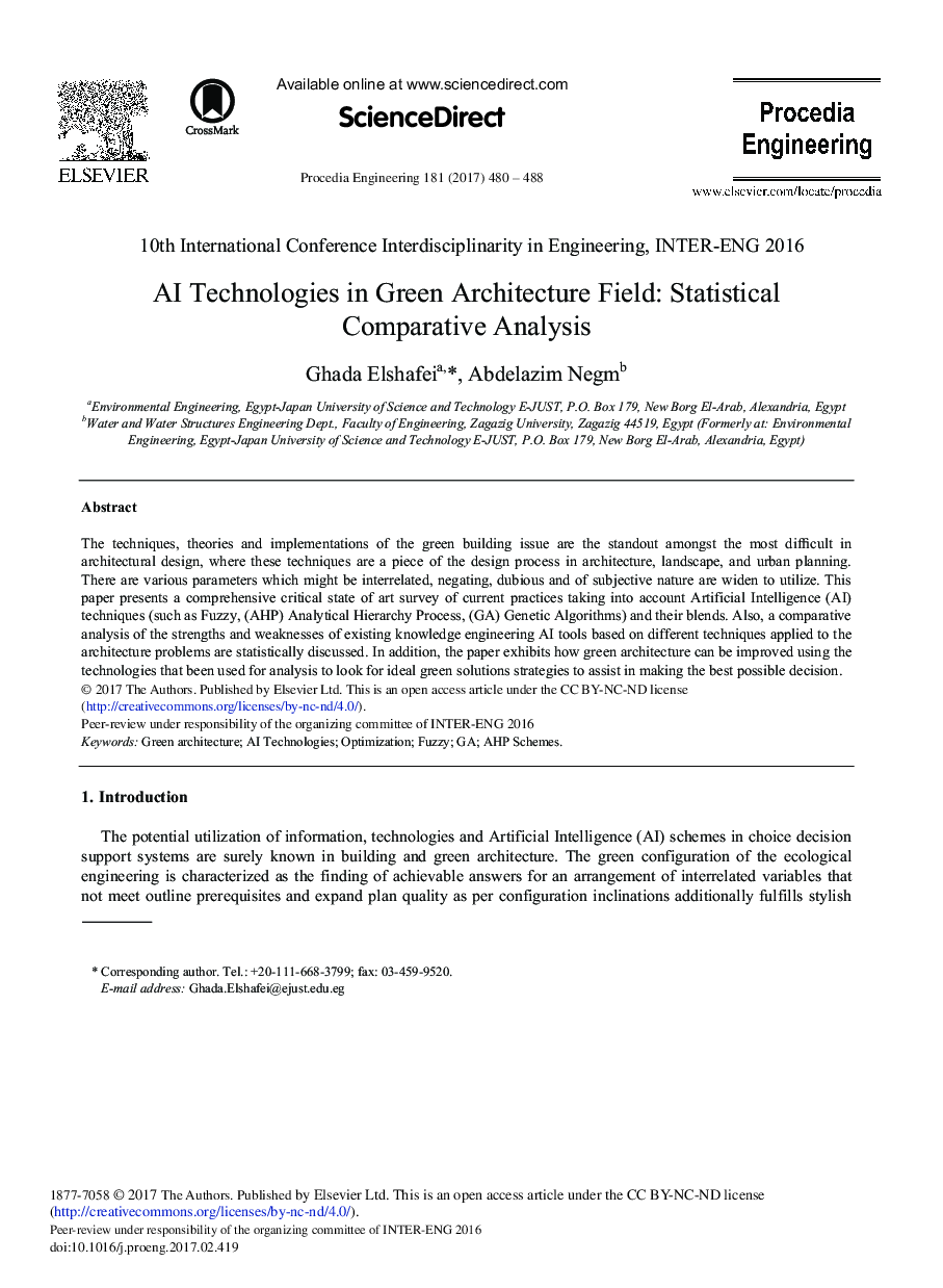 AI Technologies in Green Architecture Field: Statistical Comparative Analysis