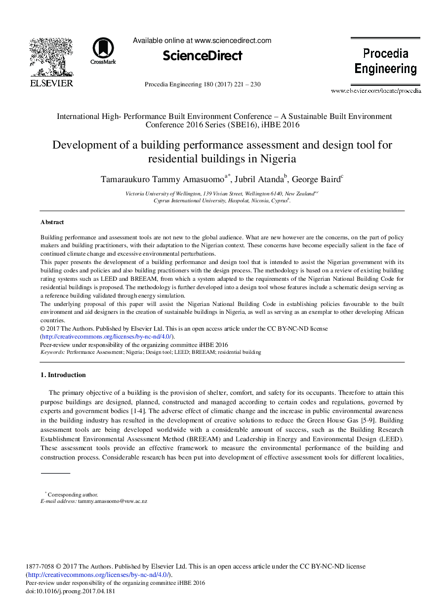 توسعه ابزار ارزیابی و طراحی ساختمان برای ساختمان های مسکونی در نیجریه 