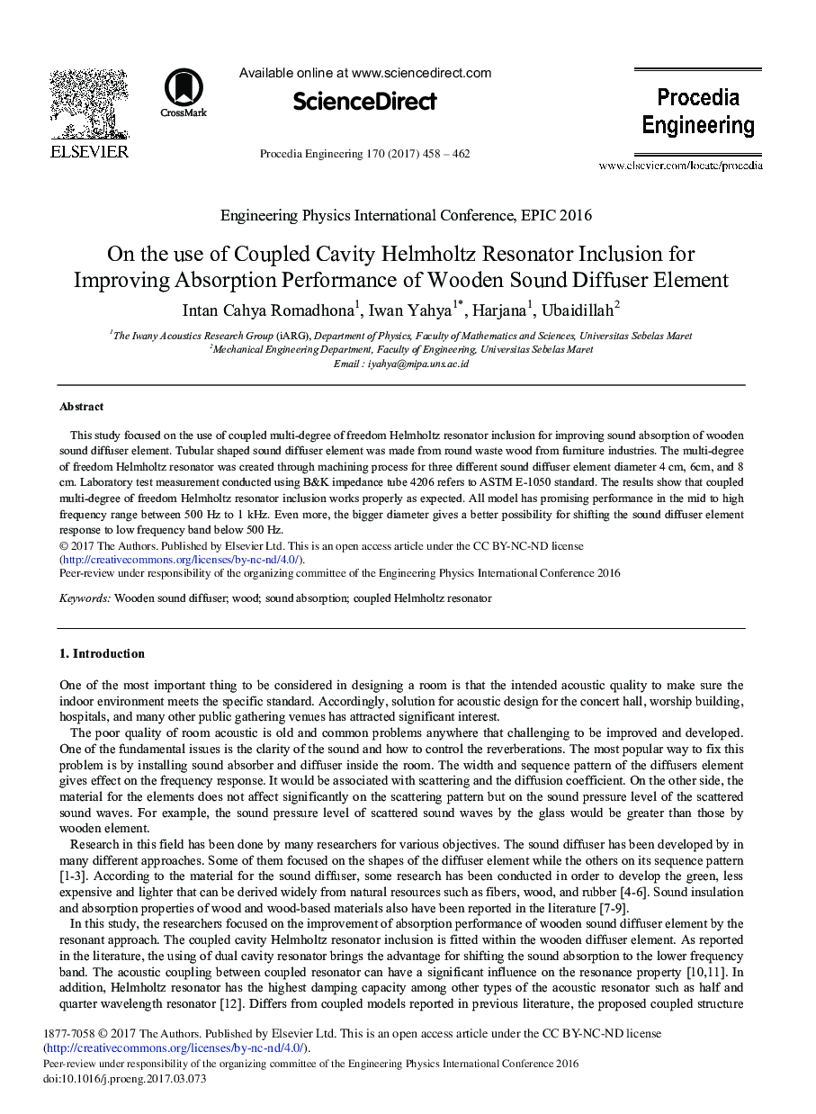 On the Use of Coupled Cavity Helmholtz Resonator Inclusion for Improving Absorption Performance of Wooden Sound Diffuser Element