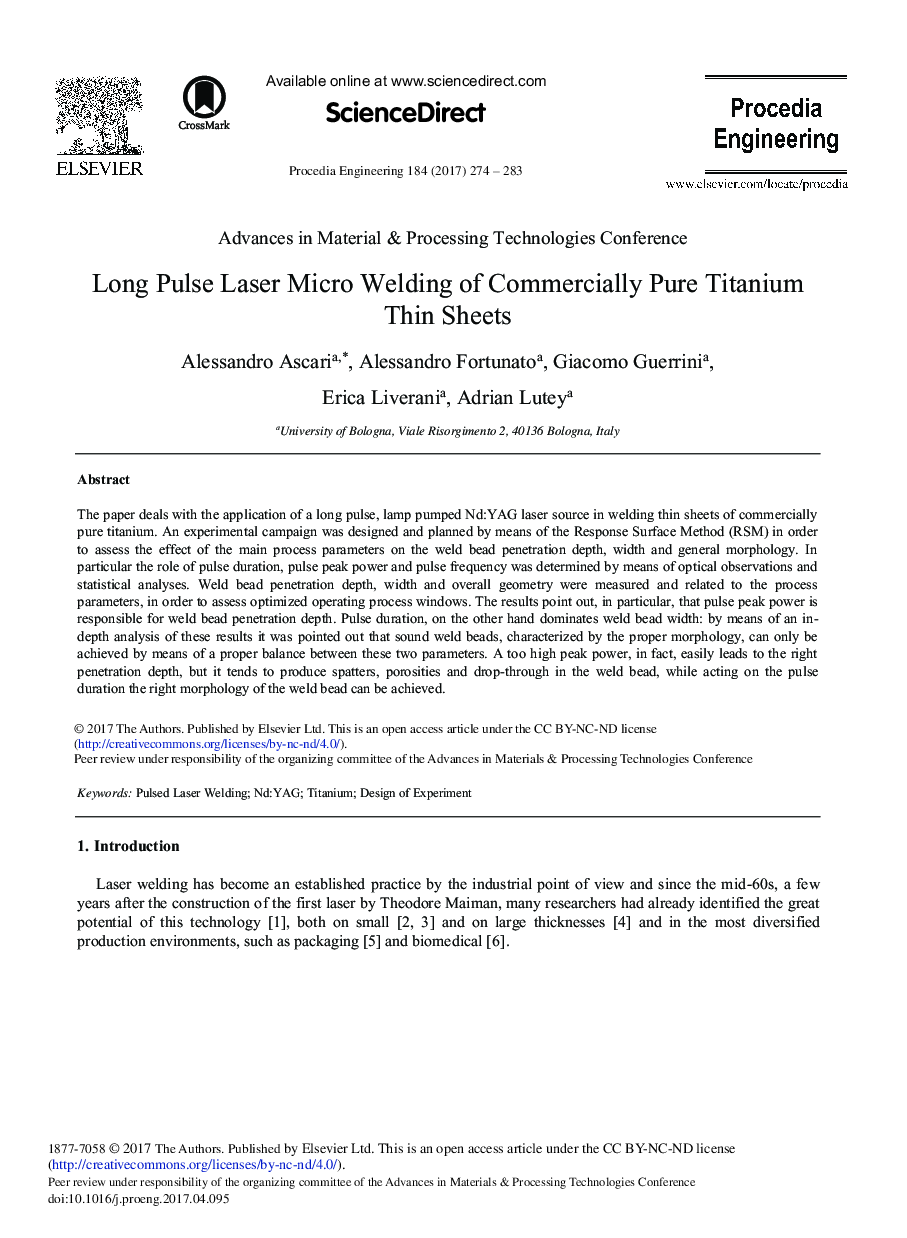 Long Pulse Laser Micro Welding of Commercially Pure Titanium Thin Sheets