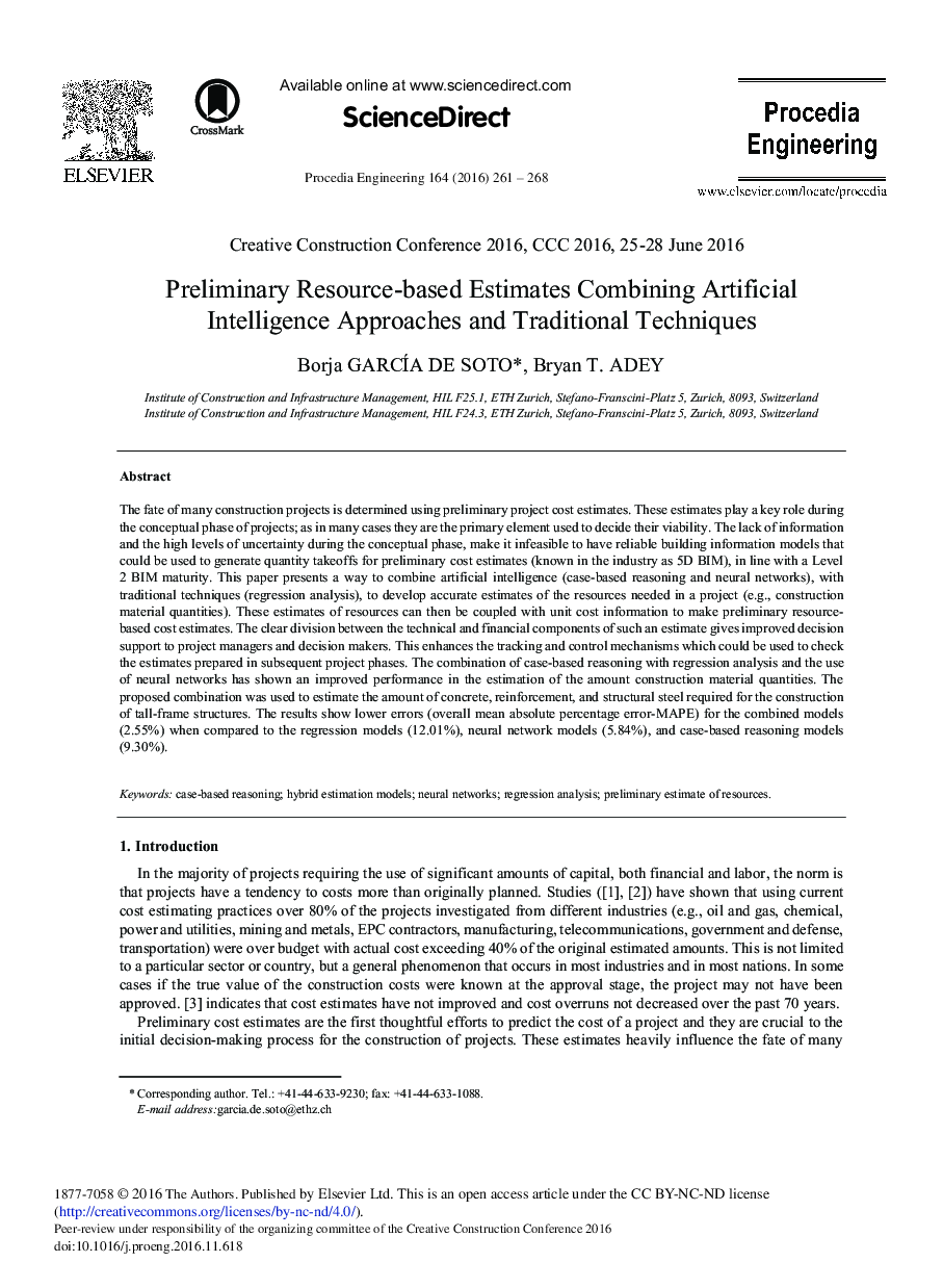 Preliminary Resource-based Estimates Combining Artificial Intelligence Approaches and Traditional Techniques