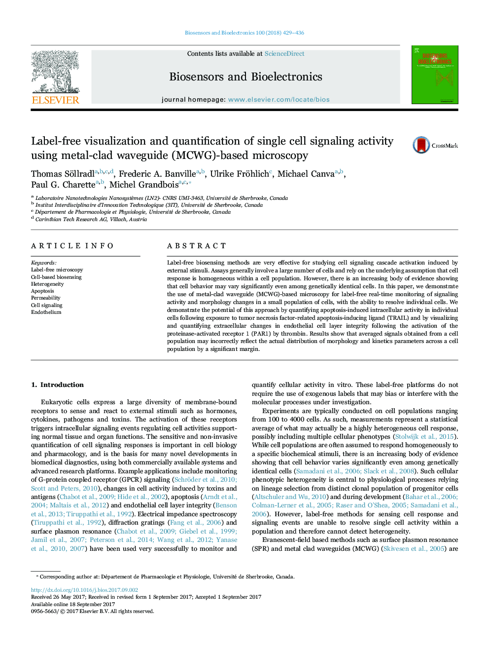 Label-free visualization and quantification of single cell signaling activity using metal-clad waveguide (MCWG)-based microscopy