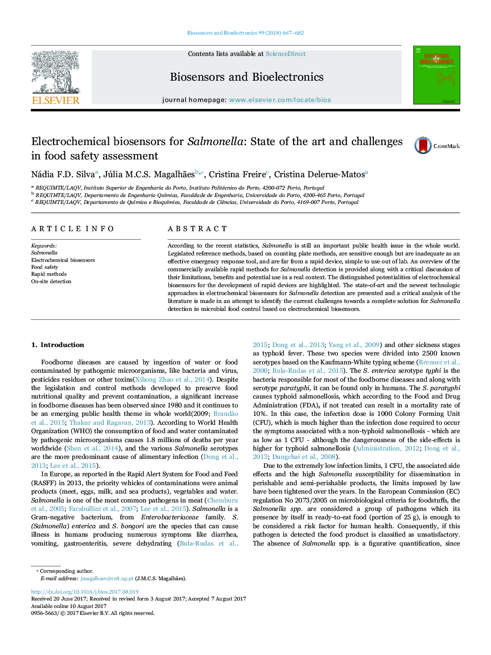 بیوسنسورهای الکتروشیمیایی برای سالمونلا: وضعیت و چالش ها در ارزیابی ایمنی مواد غذایی
