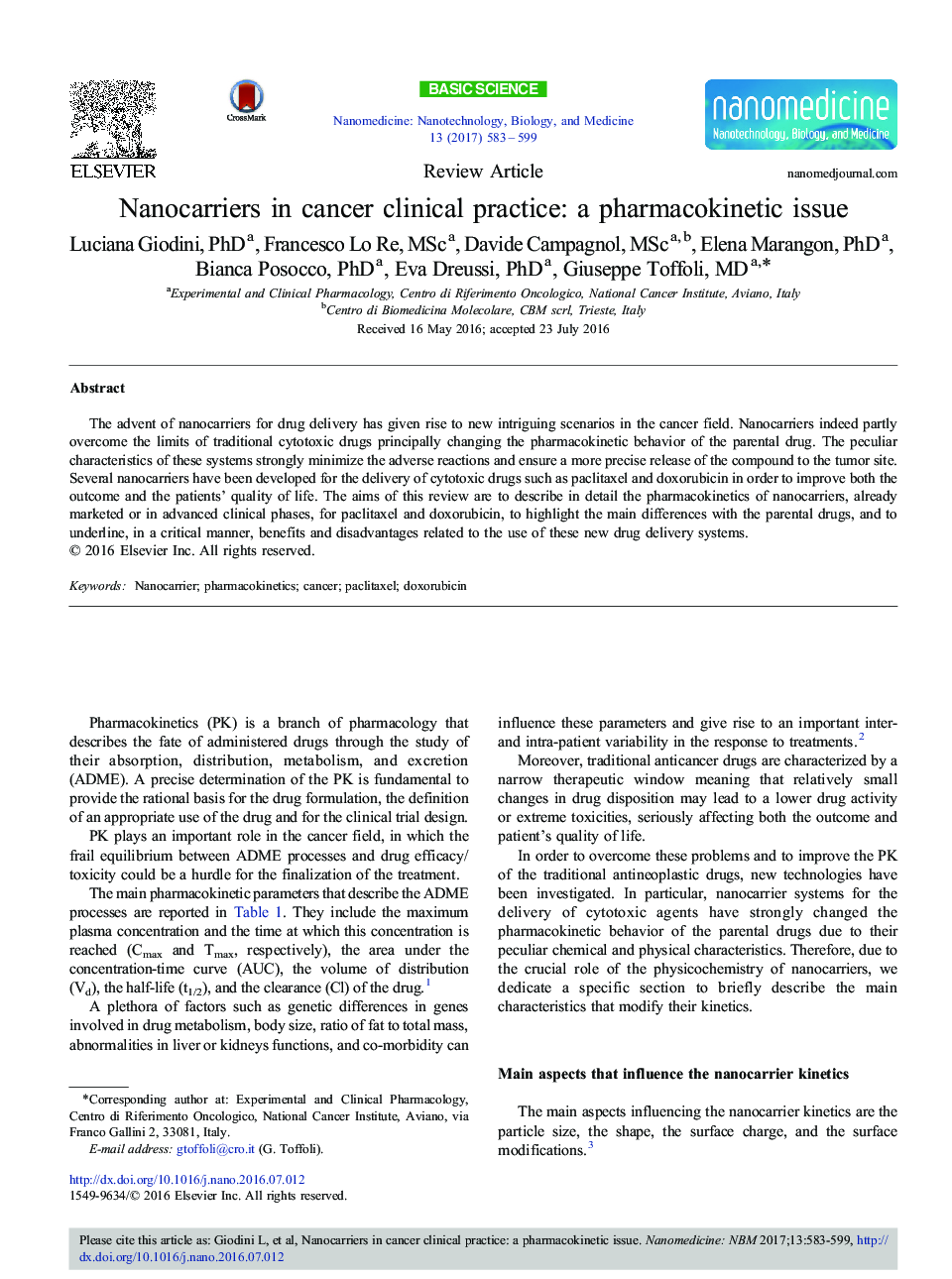 نانوذرات در عمل بالینی سرطان: موضوع فارماکوکینتیک 