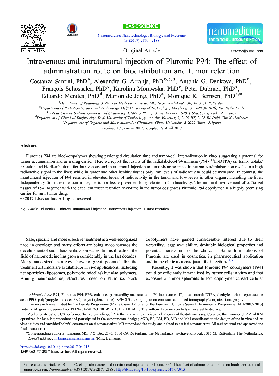 Original ArticleIntravenous and intratumoral injection of Pluronic P94: The effect of administration route on biodistribution and tumor retention