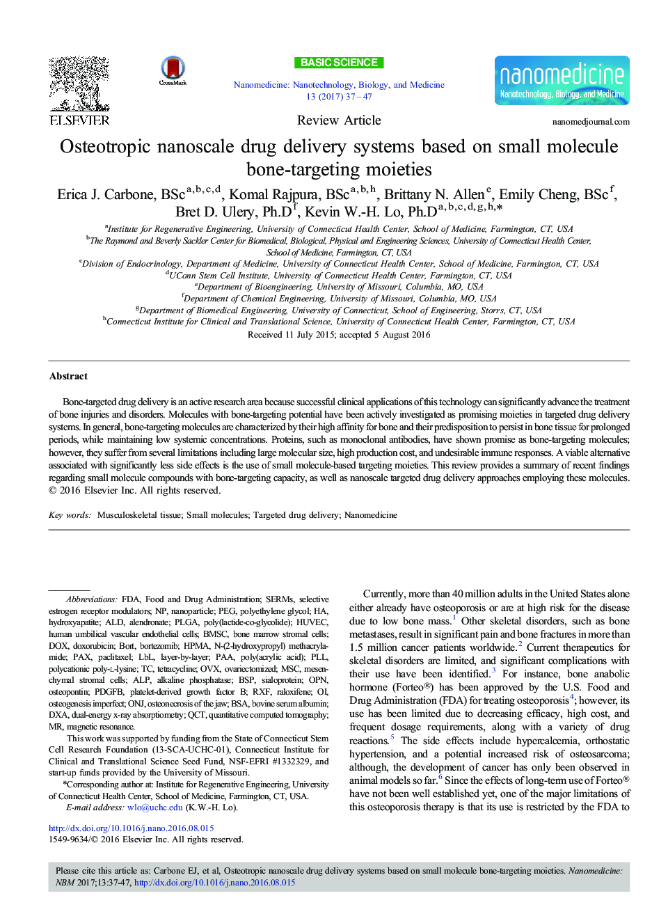 Osteotropic nanoscale drug delivery systems based on small molecule bone-targeting moieties