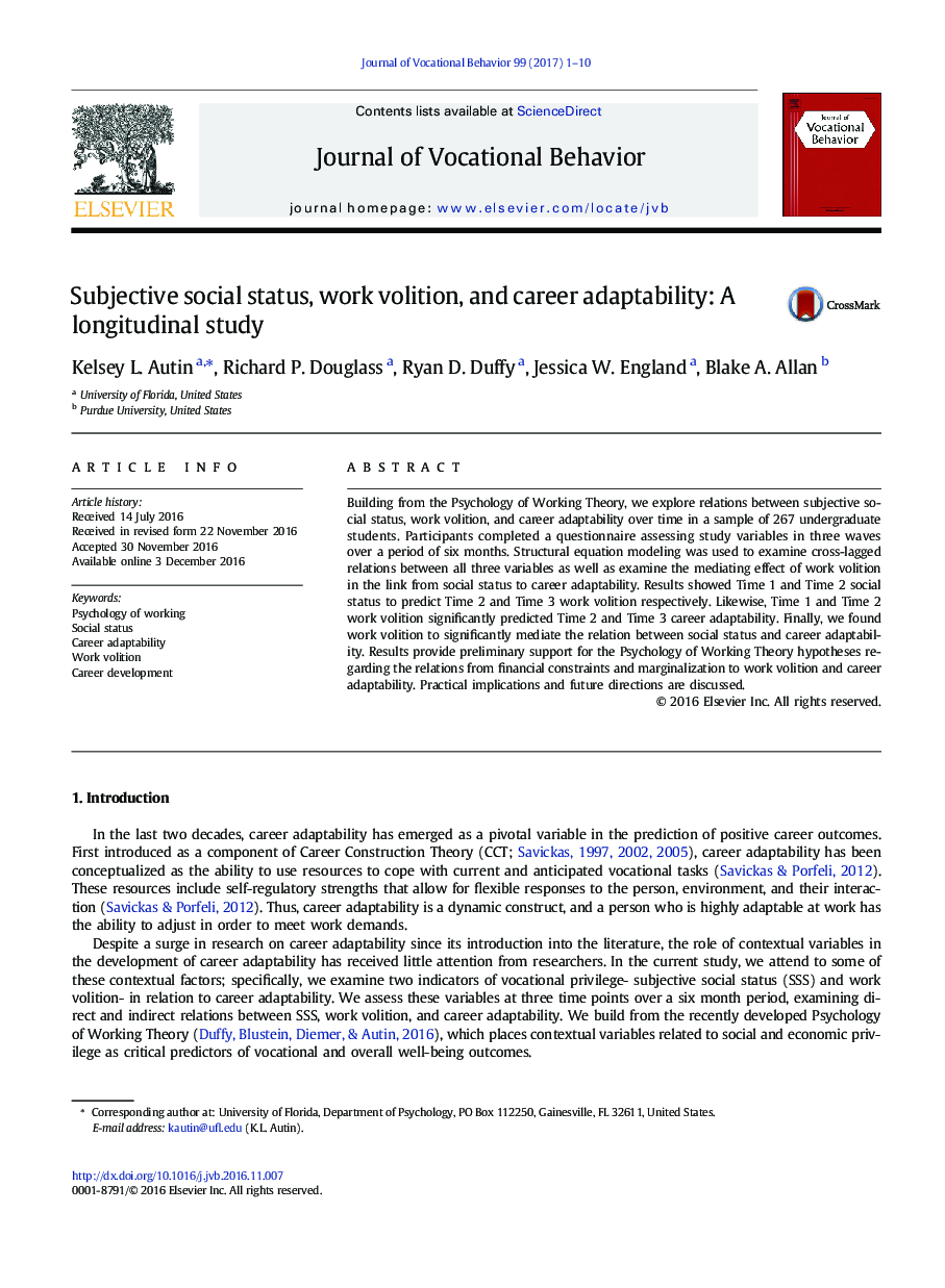 وضعیت اجتماعی ذهنی، اشتیاق کار و سازگاری شغلی: یک مطالعه طولی