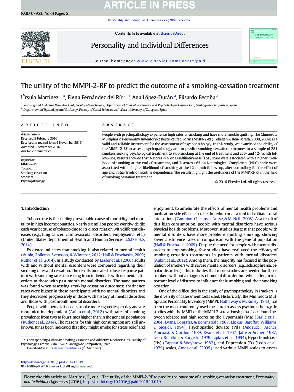 The utility of the MMPI-2-RF to predict the outcome of a smoking-cessation treatment