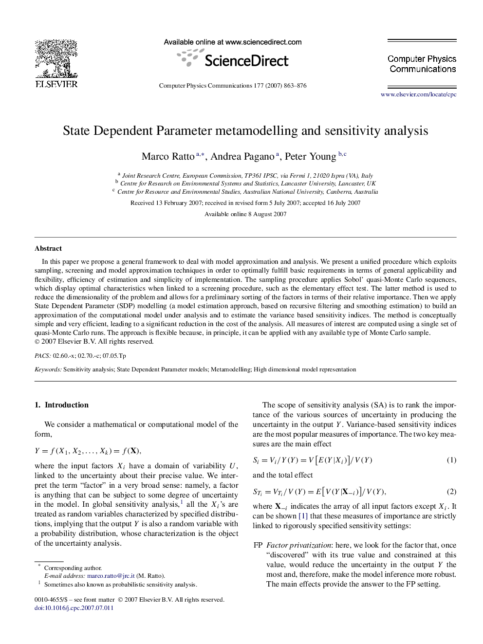 State Dependent Parameter metamodelling and sensitivity analysis