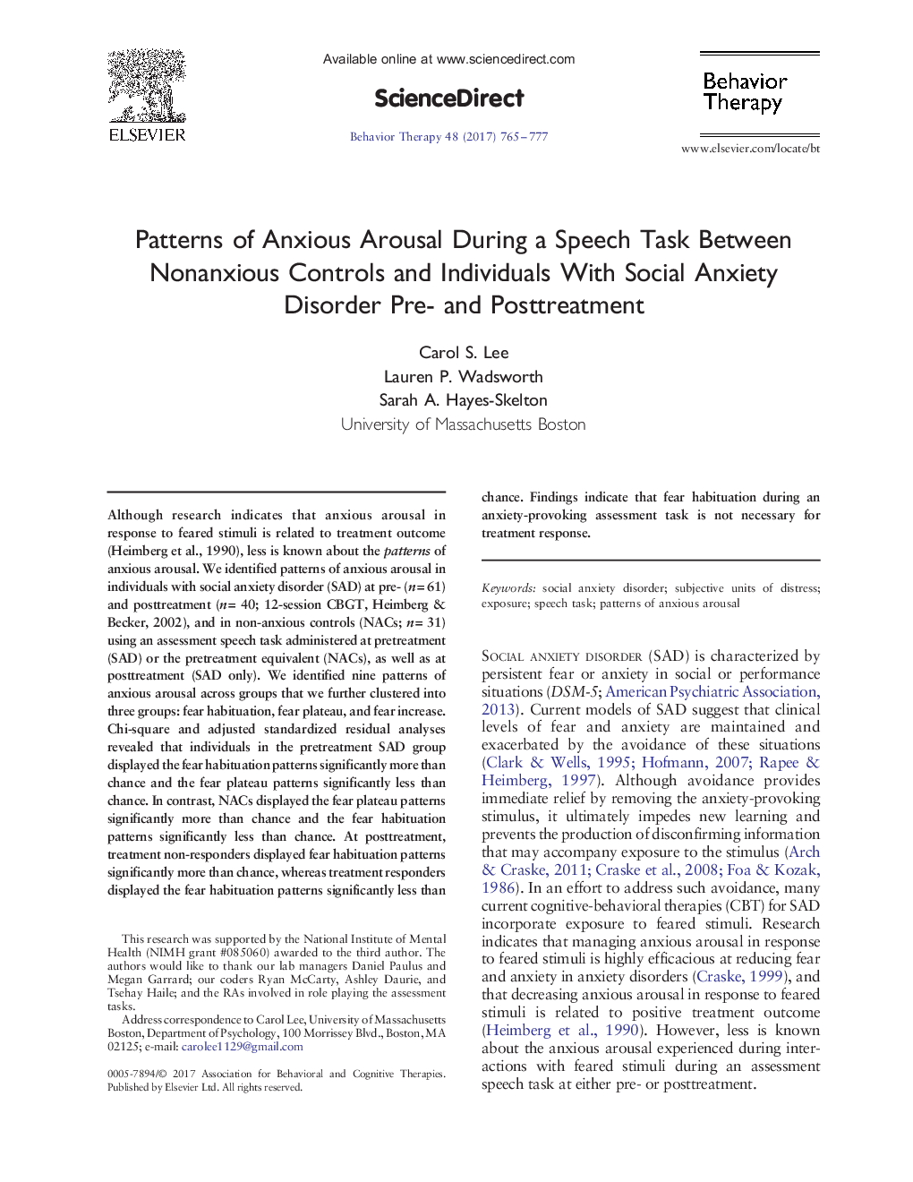 الگوی تحریک اضطراب در طول یک کار گفتاری بین کنترل های غیرواقعی و افراد مبتلا به اختلال اضطراب اجتماعی قبل و بعد 