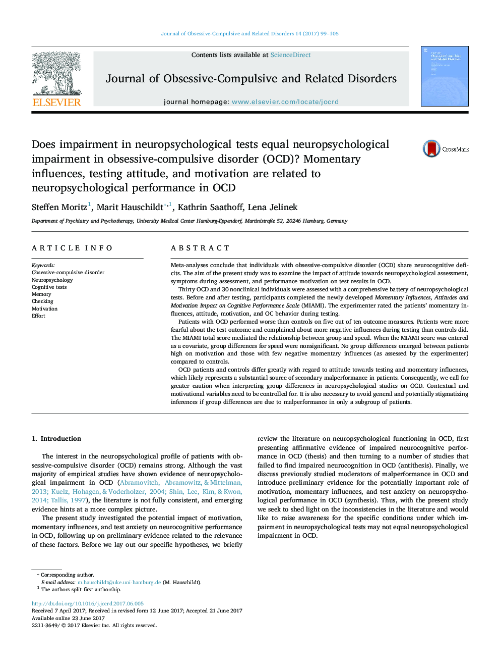 Does impairment in neuropsychological tests equal neuropsychological impairment in obsessive-compulsive disorder (OCD)? Momentary influences, testing attitude, and motivation are related to neuropsychological performance in OCD