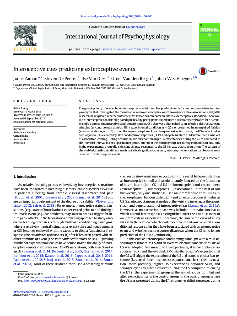 Interoceptive cues predicting exteroceptive events