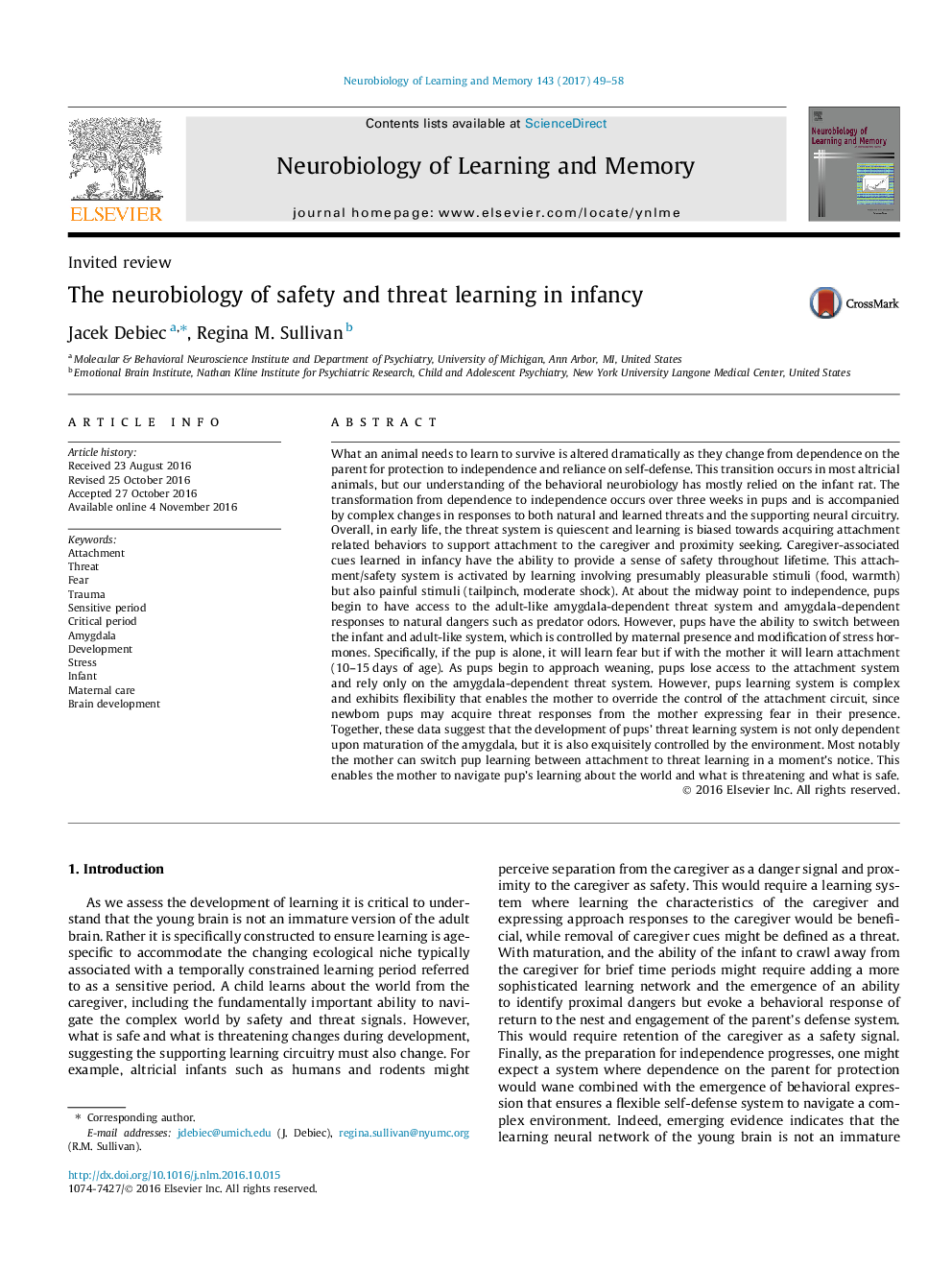 The neurobiology of safety and threat learning in infancy