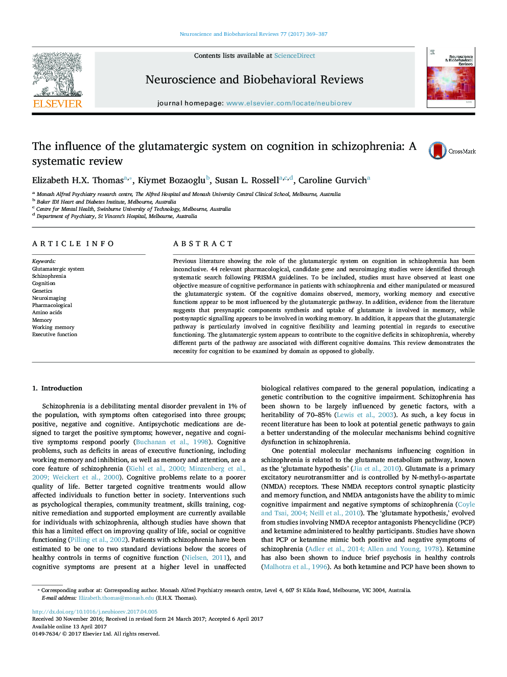 تأثیر سیستم گلوتاماترگیک بر شناخت در اسکیزوفرنی: بررسی سیستماتیک 