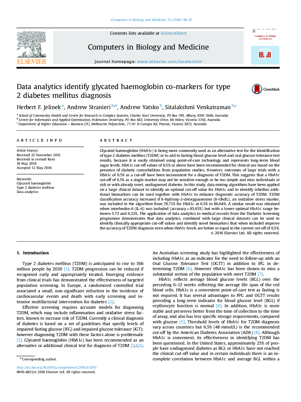 نشانگر مشترک هموگلوبین گلیکوزیله شناسایی تحلیل داده برای تشخیص قند دیابت نوع 2 