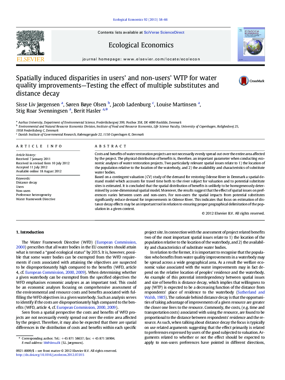 Spatially induced disparities in users' and non-users' WTP for water quality improvements-Testing the effect of multiple substitutes and distance decay