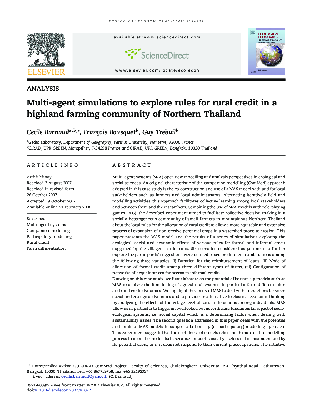 Multi-agent simulations to explore rules for rural credit in a highland farming community of Northern Thailand