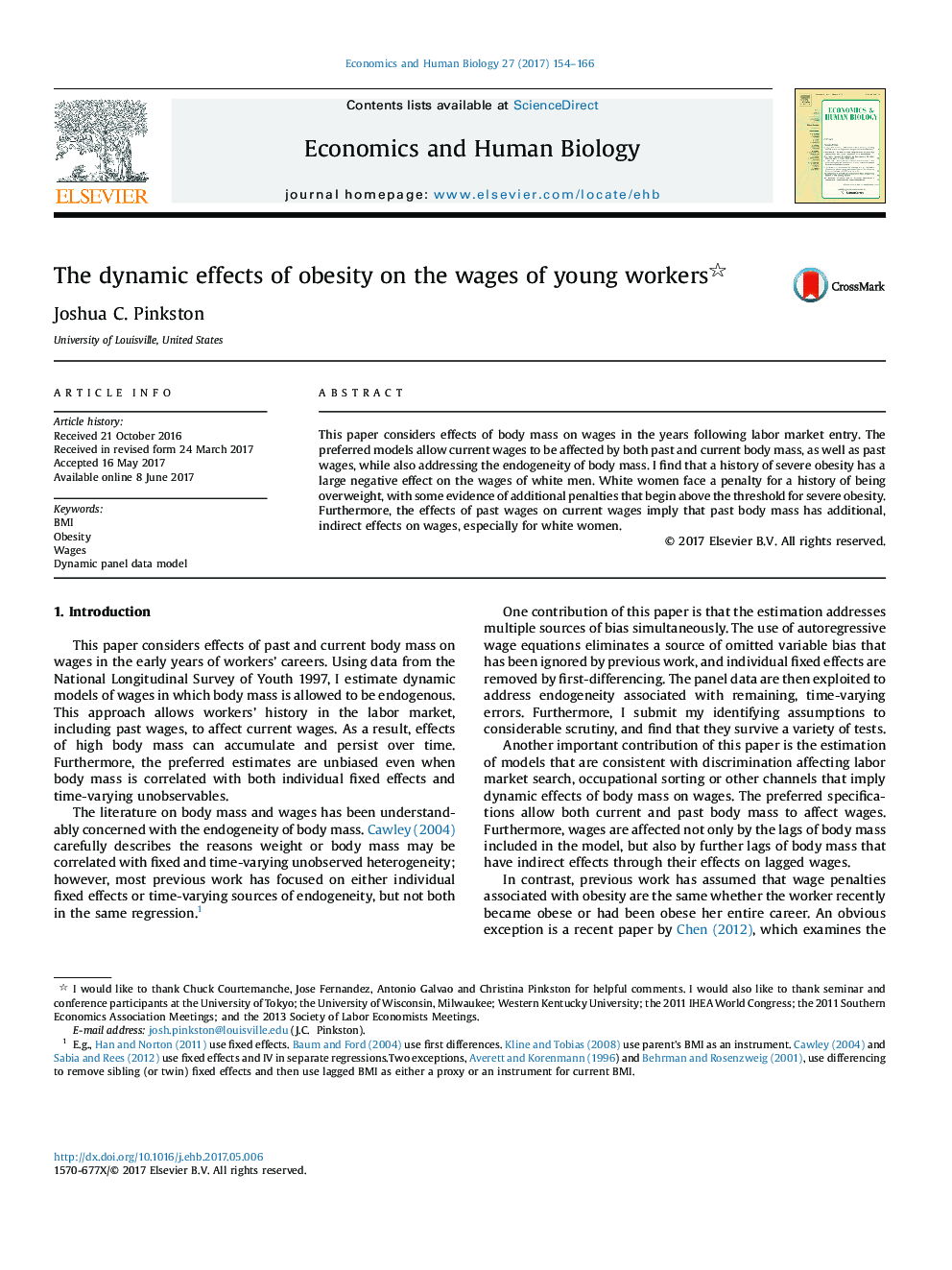 The dynamic effects of obesity on the wages of young workers