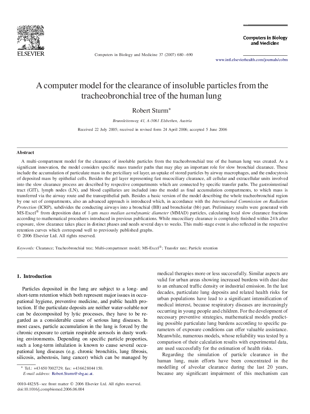 A computer model for the clearance of insoluble particles from the tracheobronchial tree of the human lung
