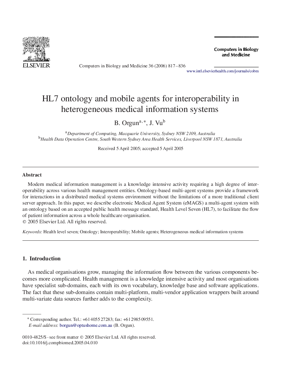 HL7 ontology and mobile agents for interoperability in heterogeneous medical information systems