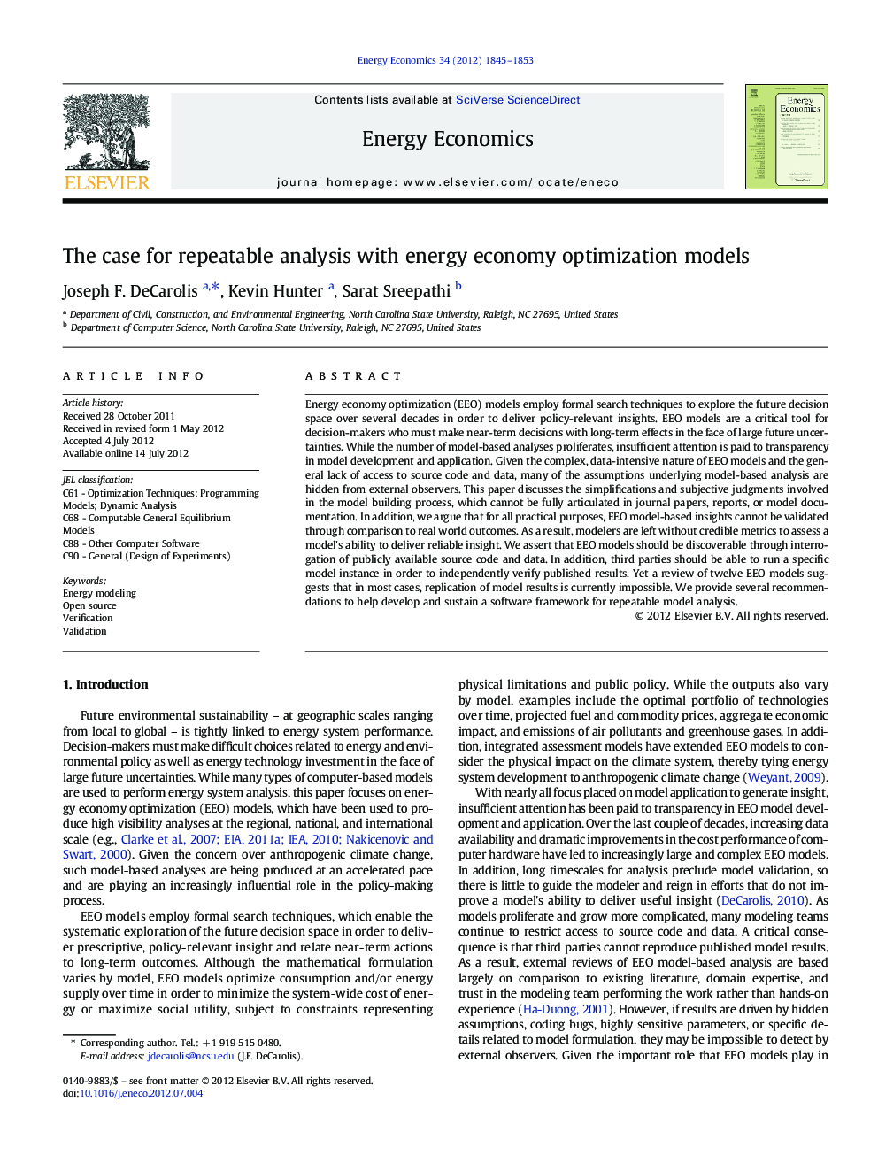 The case for repeatable analysis with energy economy optimization models