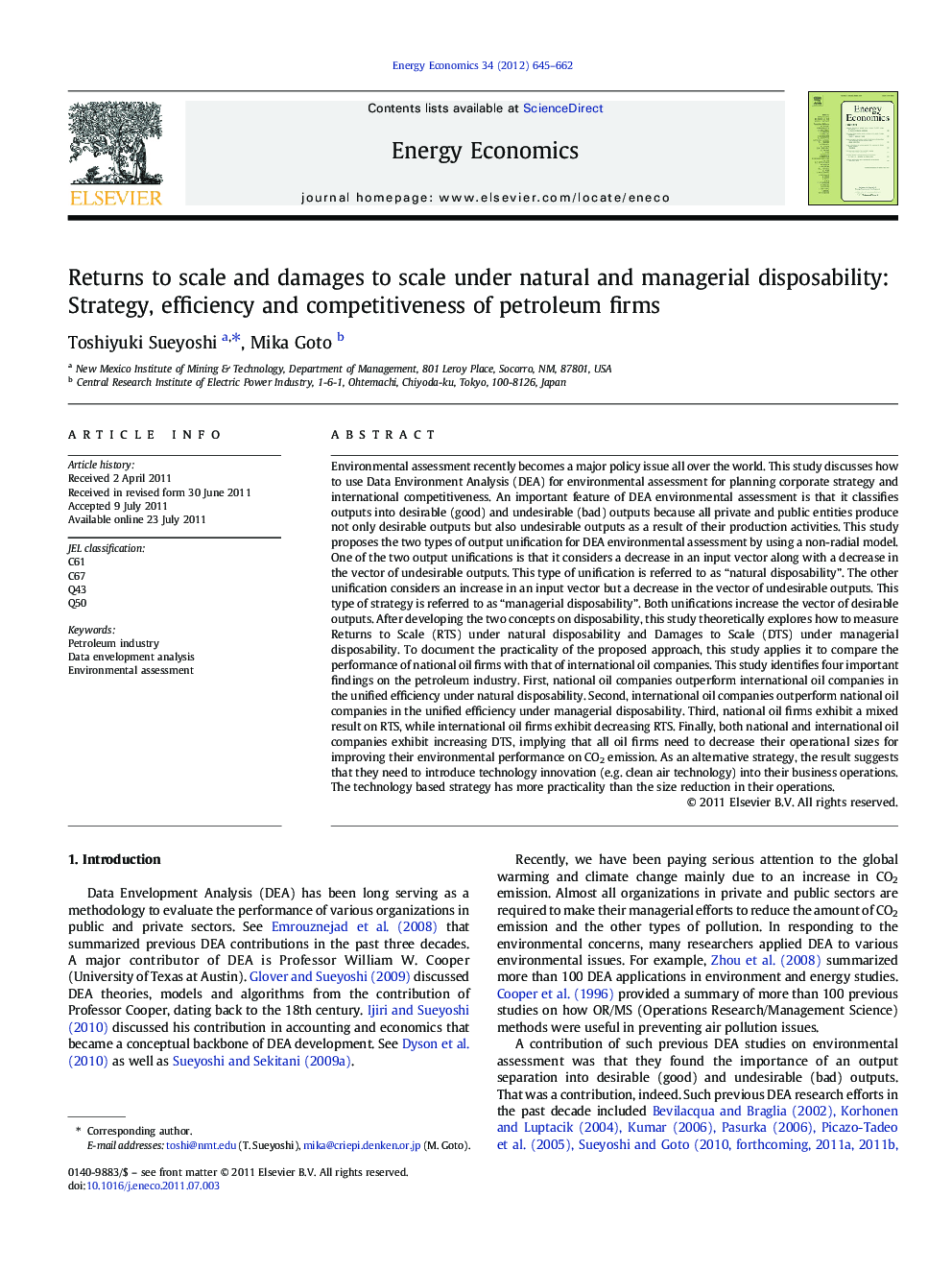 Returns to scale and damages to scale under natural and managerial disposability: Strategy, efficiency and competitiveness of petroleum firms