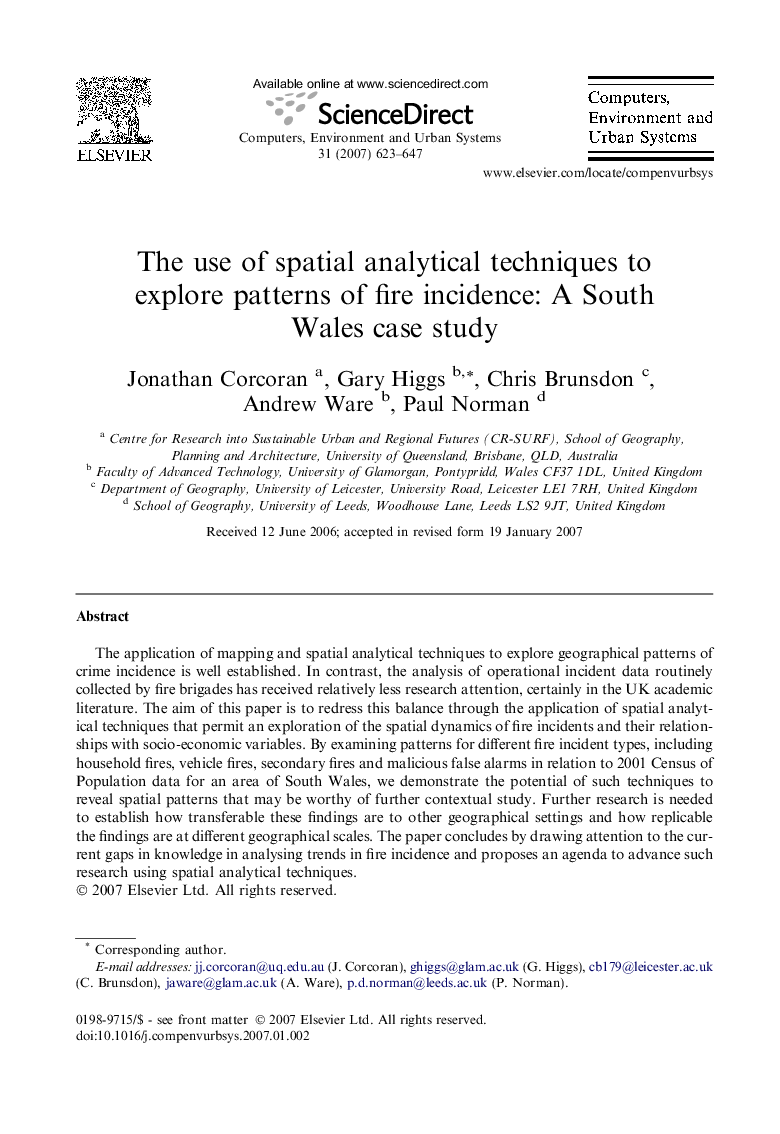 The use of spatial analytical techniques to explore patterns of fire incidence: A South Wales case study