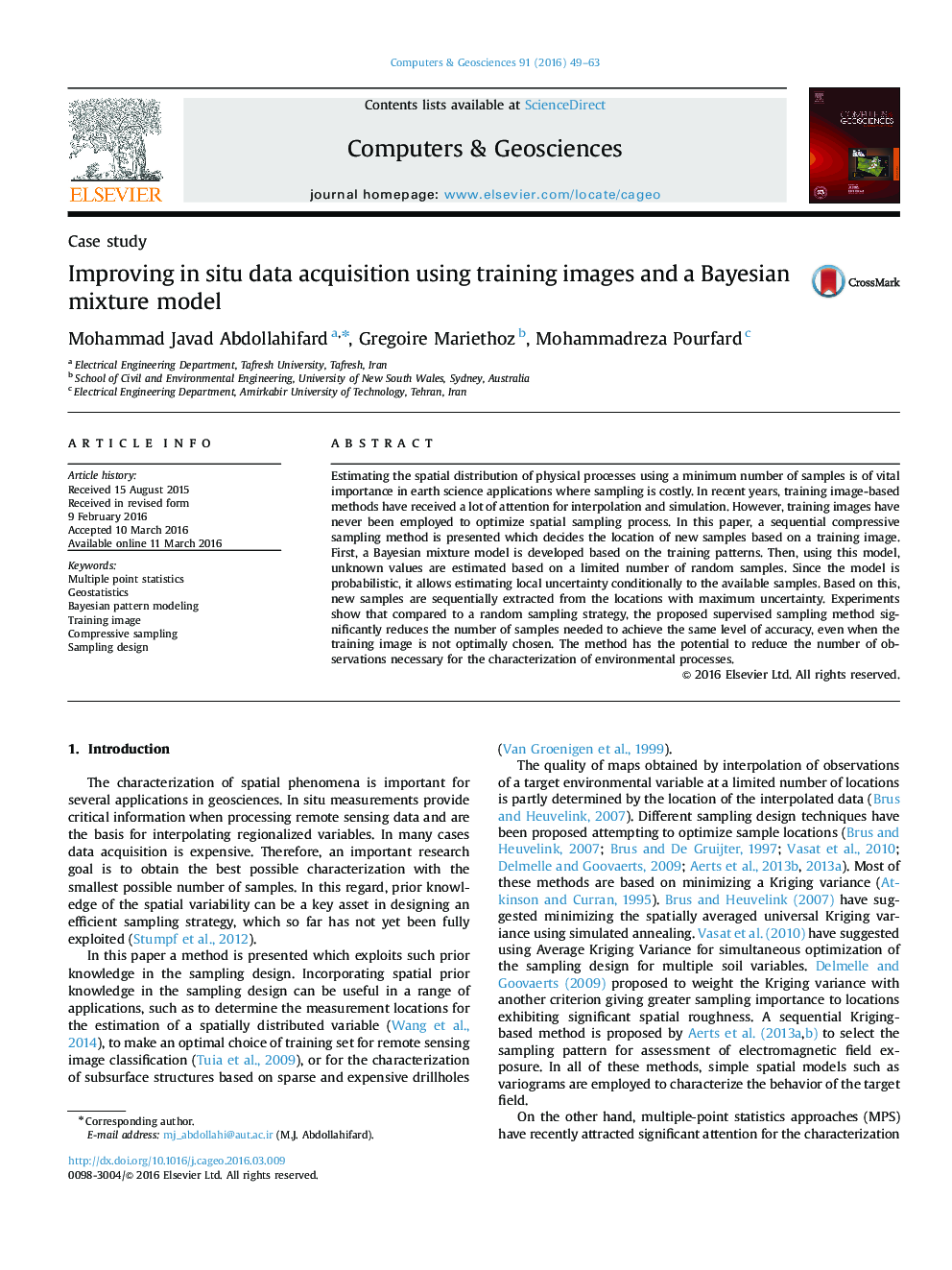 Improving in situ data acquisition using training images and a Bayesian mixture model