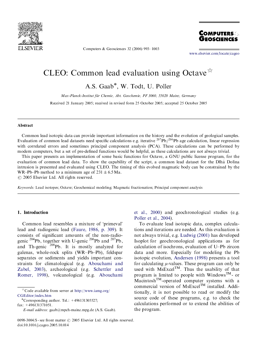 CLEO: Common lead evaluation using Octave 