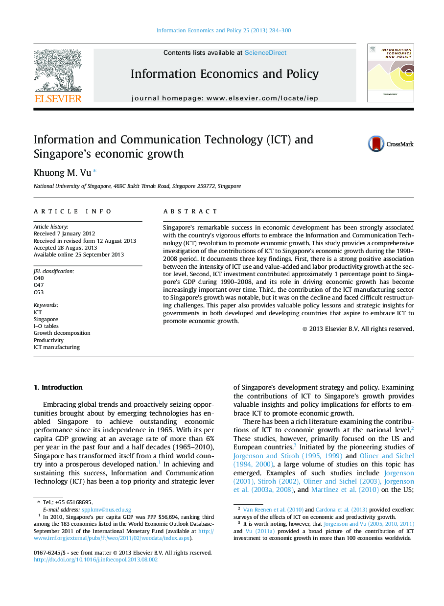 Information and Communication Technology (ICT) and Singapore's economic growth