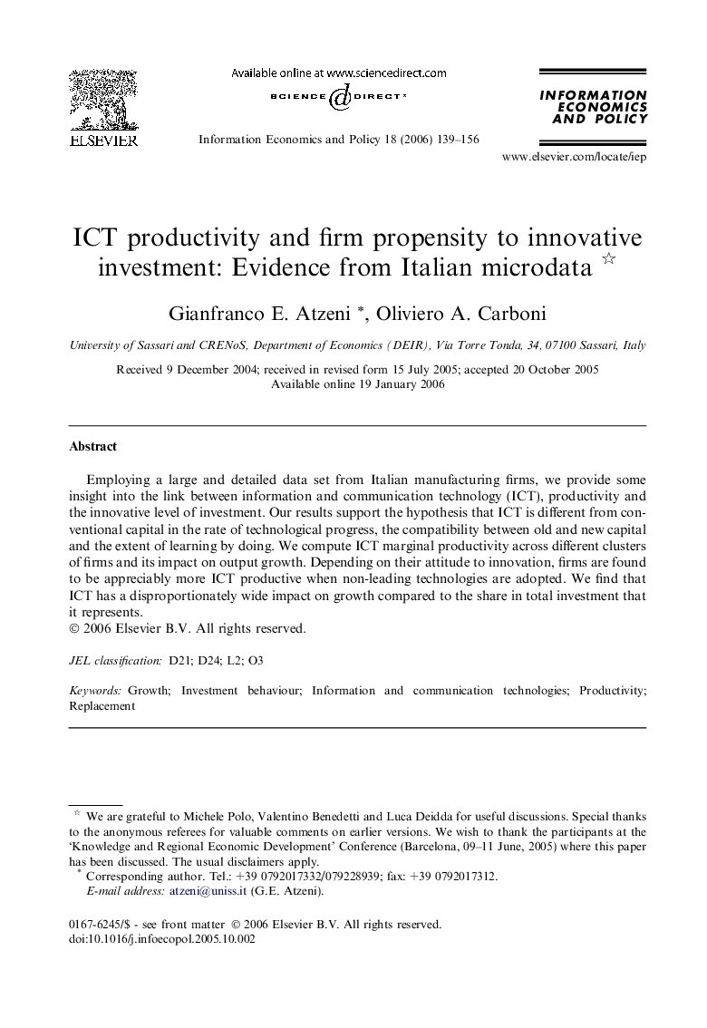 ICT productivity and firm propensity to innovative investment: Evidence from Italian microdata