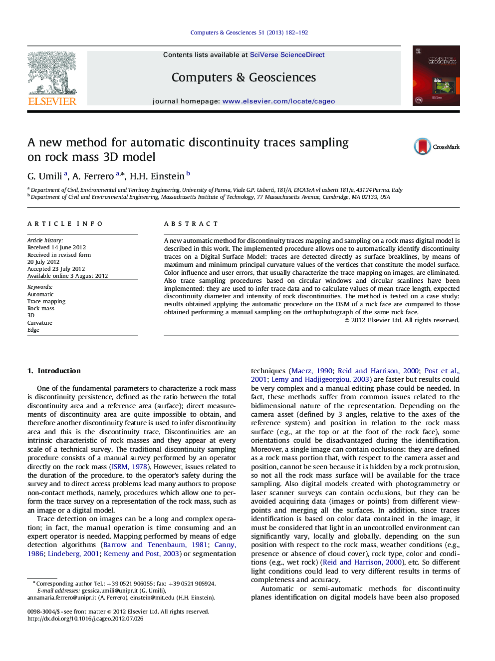 A new method for automatic discontinuity traces sampling on rock mass 3D model