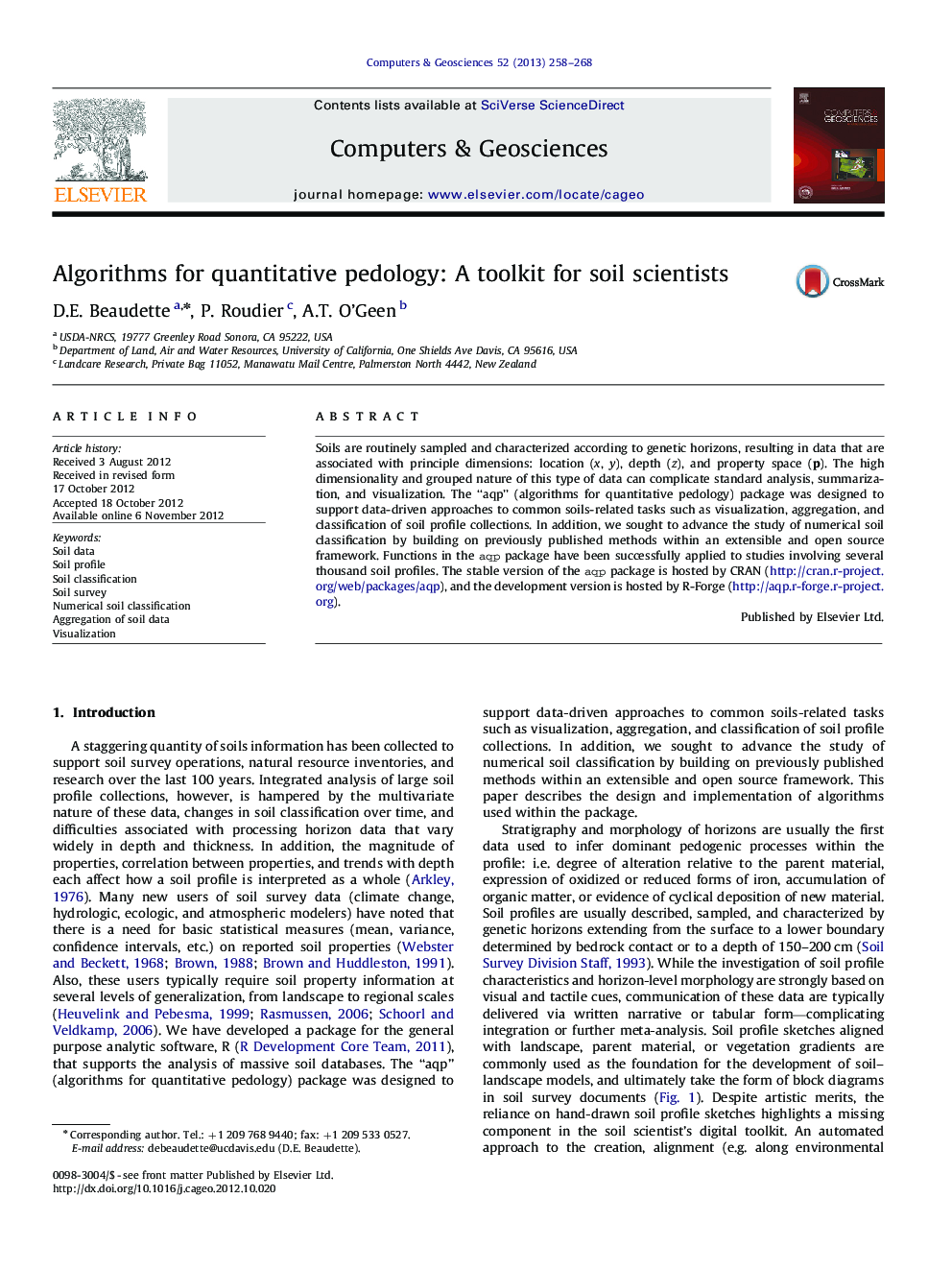 Algorithms for quantitative pedology: A toolkit for soil scientists