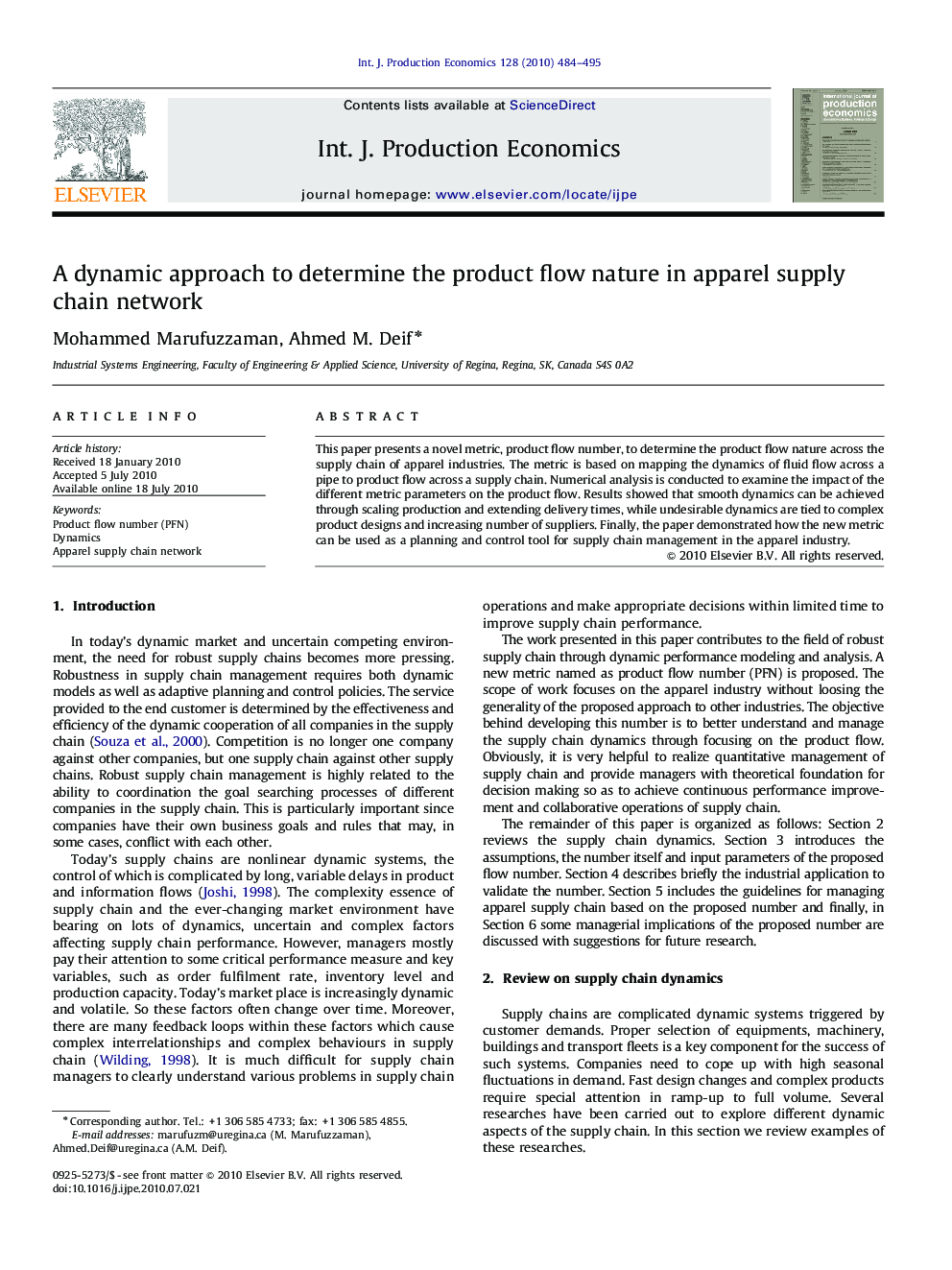A dynamic approach to determine the product flow nature in apparel supply chain network