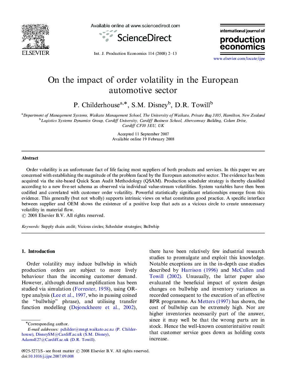 On the impact of order volatility in the European automotive sector