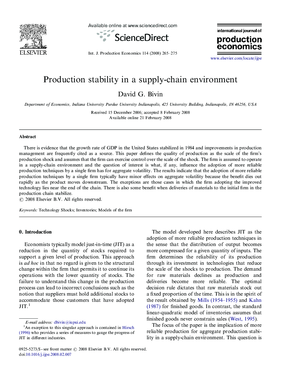 Production stability in a supply-chain environment