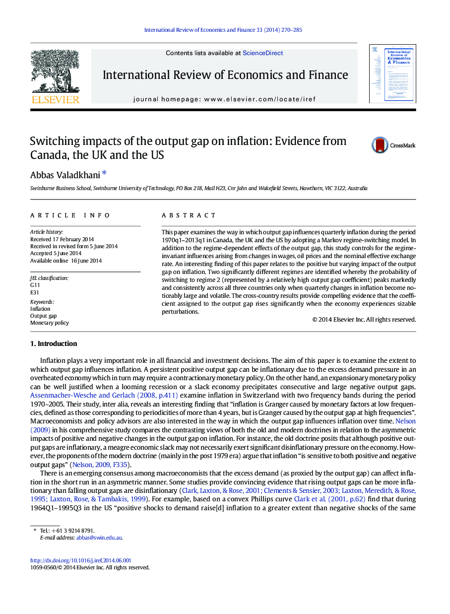 تاثیرات شکاف خروجی بر تورم: شواهد از کانادا، بریتانیا و ایالات متحده 
