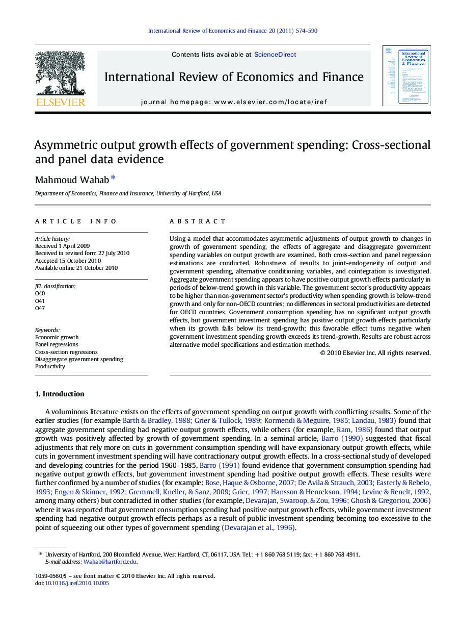 Asymmetric output growth effects of government spending: Cross-sectional and panel data evidence
