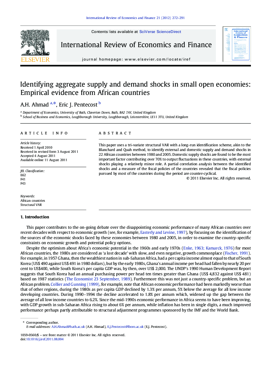 Identifying aggregate supply and demand shocks in small open economies: Empirical evidence from African countries