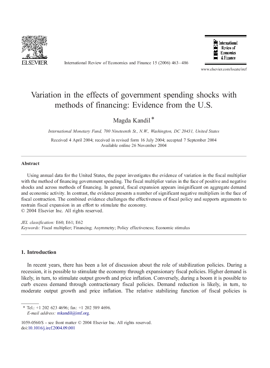 Variation in the effects of government spending shocks with methods of financing: Evidence from the U.S.