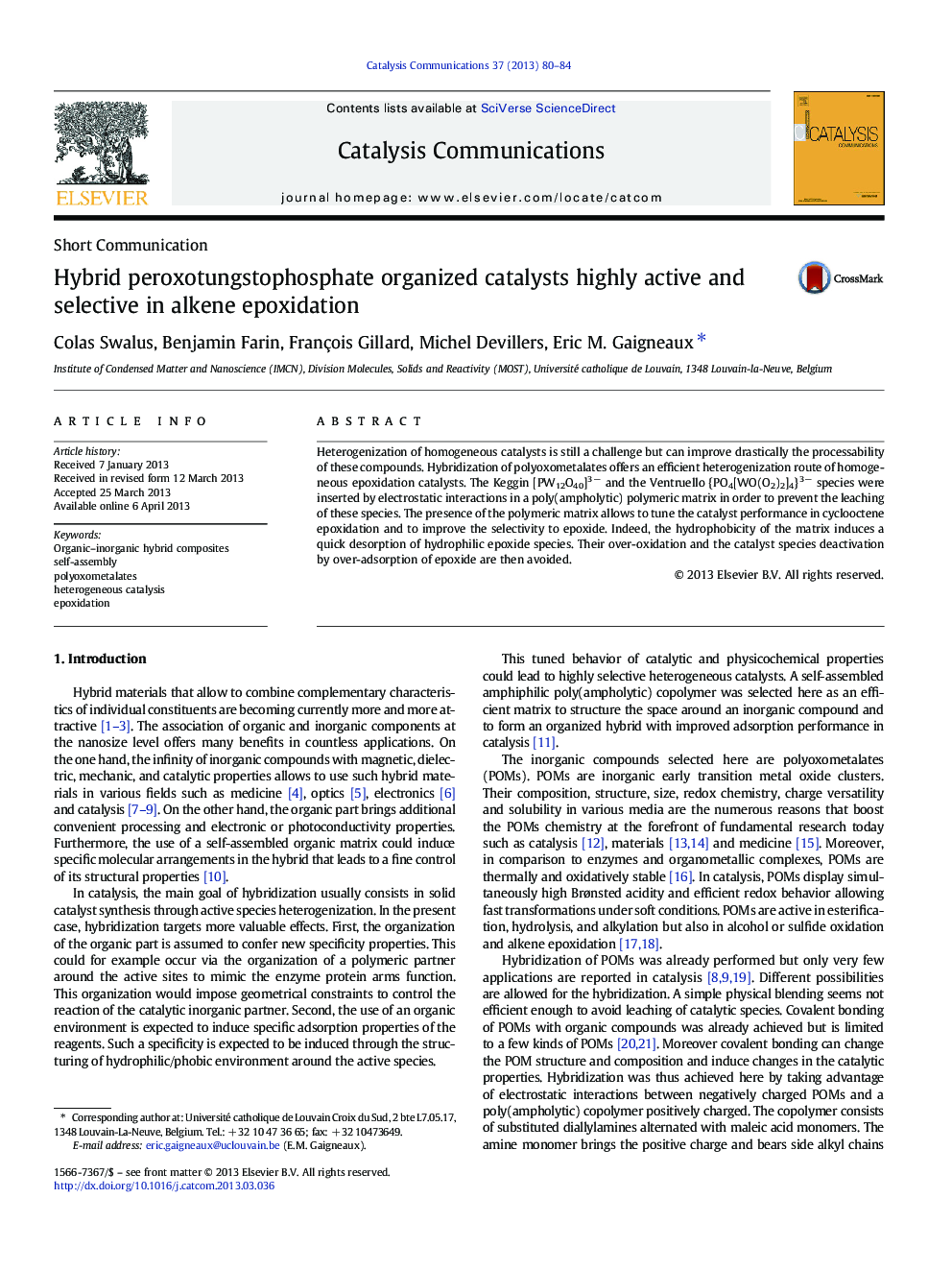 Hybrid peroxotungstophosphate organized catalysts highly active and selective in alkene epoxidation