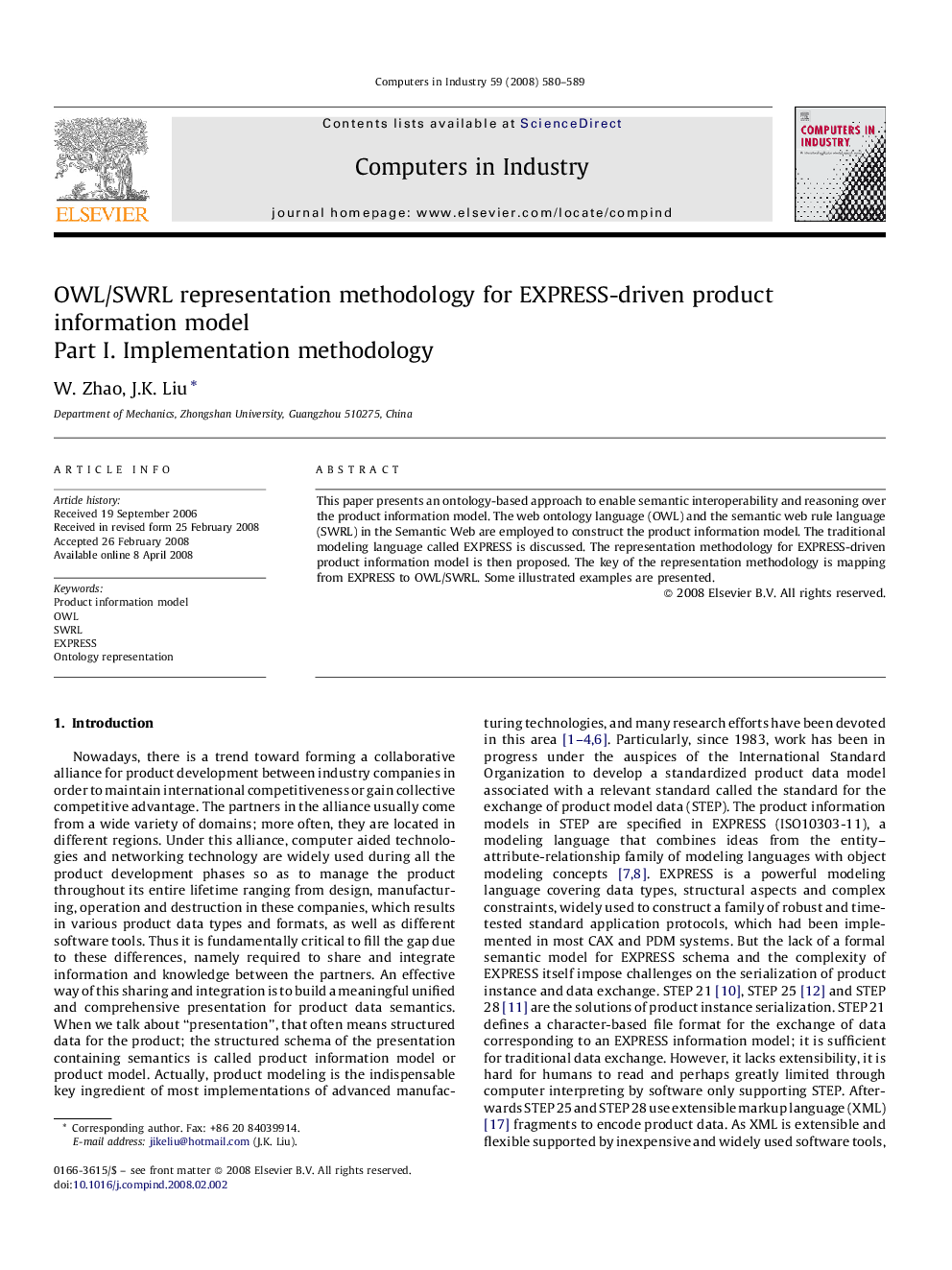 OWL/SWRL representation methodology for EXPRESS-driven product information model: Part I. Implementation methodology