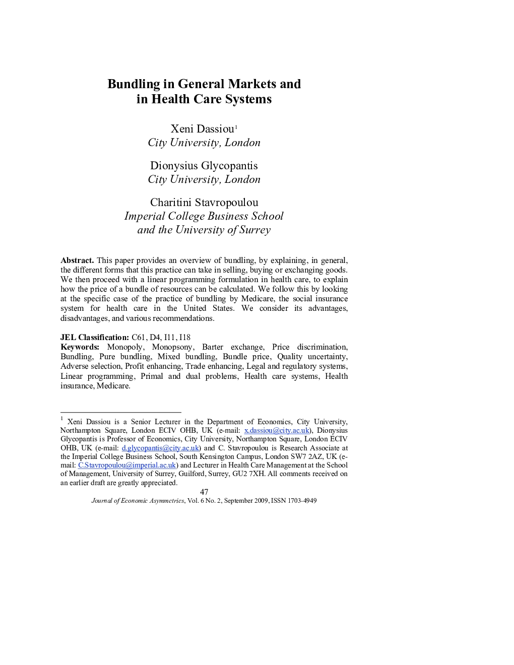 Bundling in General Markets and in Health Care Systems