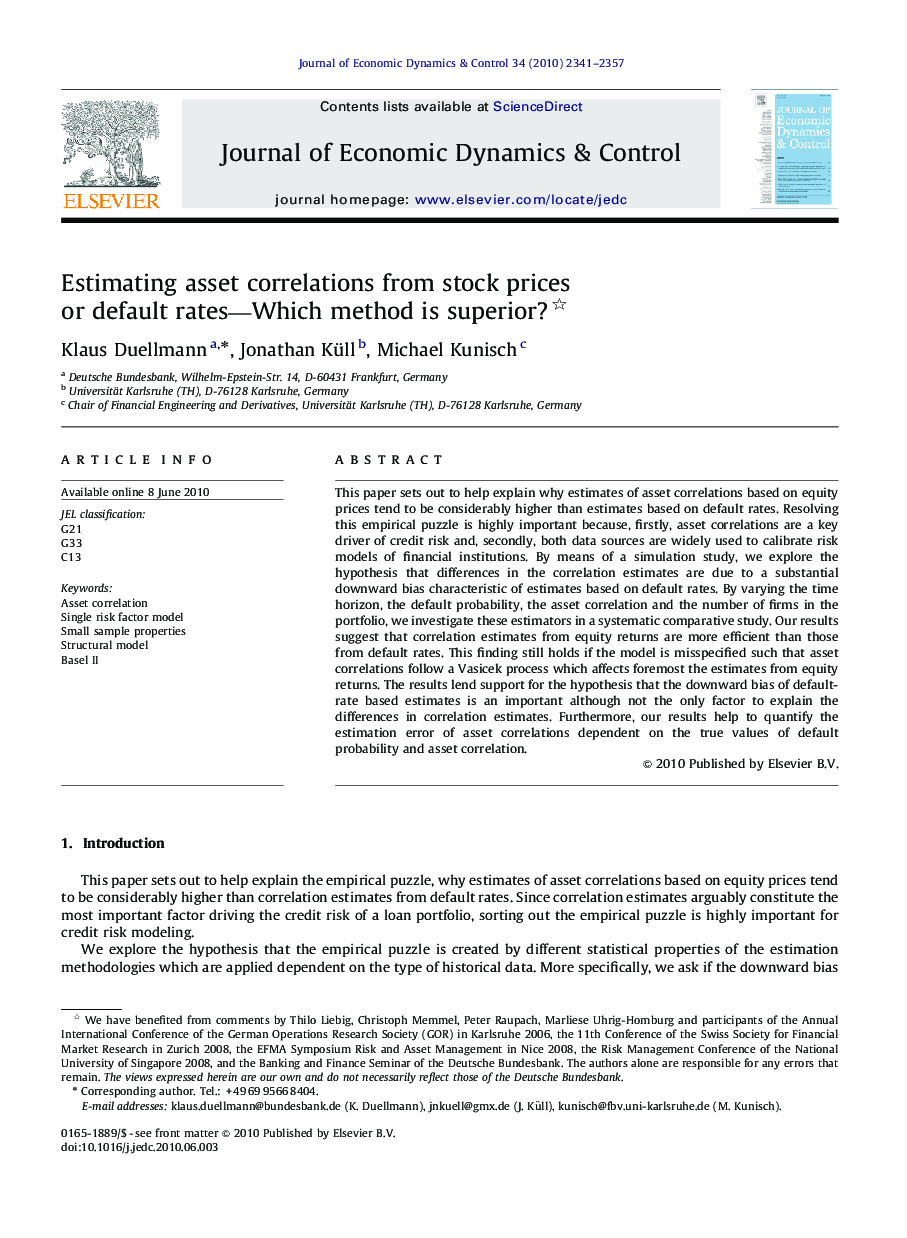 Estimating asset correlations from stock prices or default rates-Which method is superior?