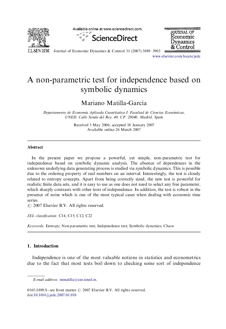 A non-parametric test for independence based on symbolic dynamics