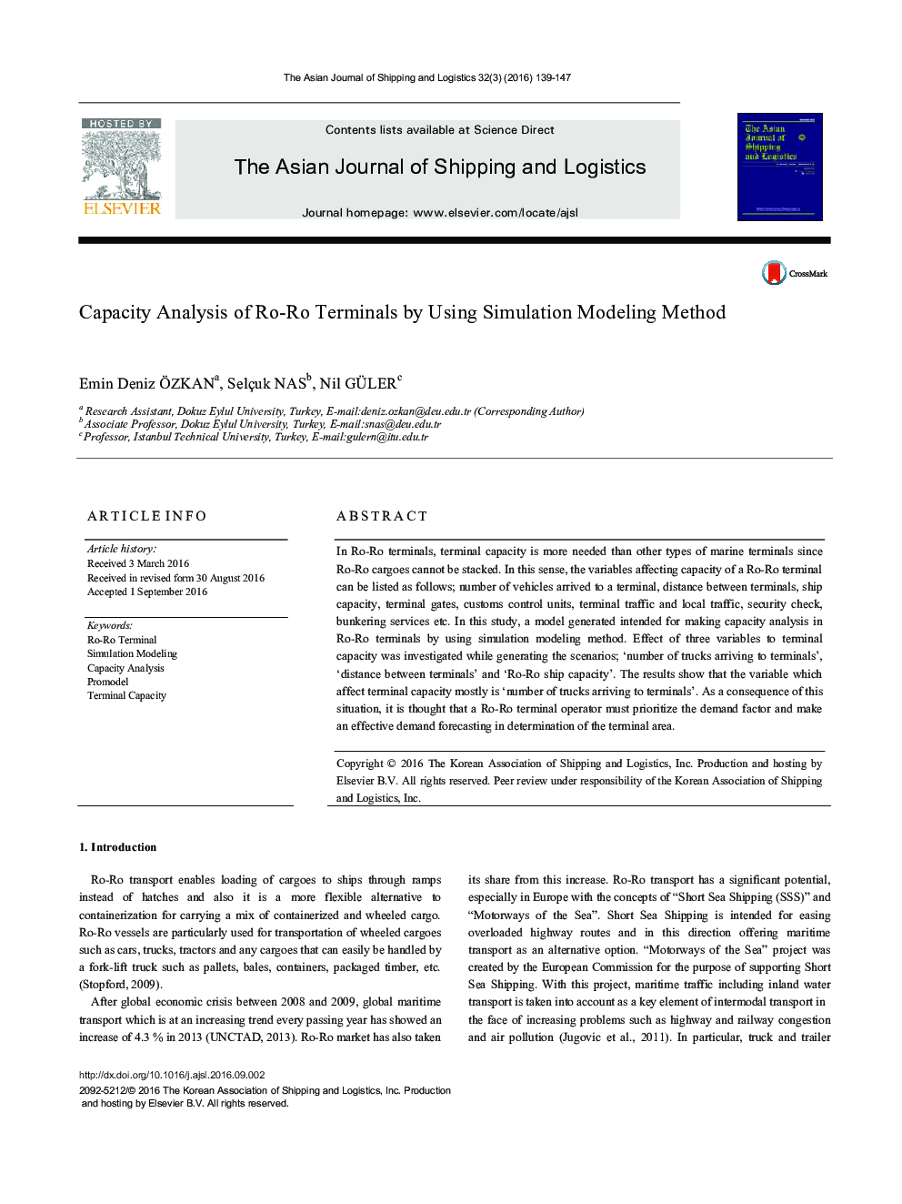Capacity Analysis of Ro-Ro Terminals by Using Simulation Modeling Method